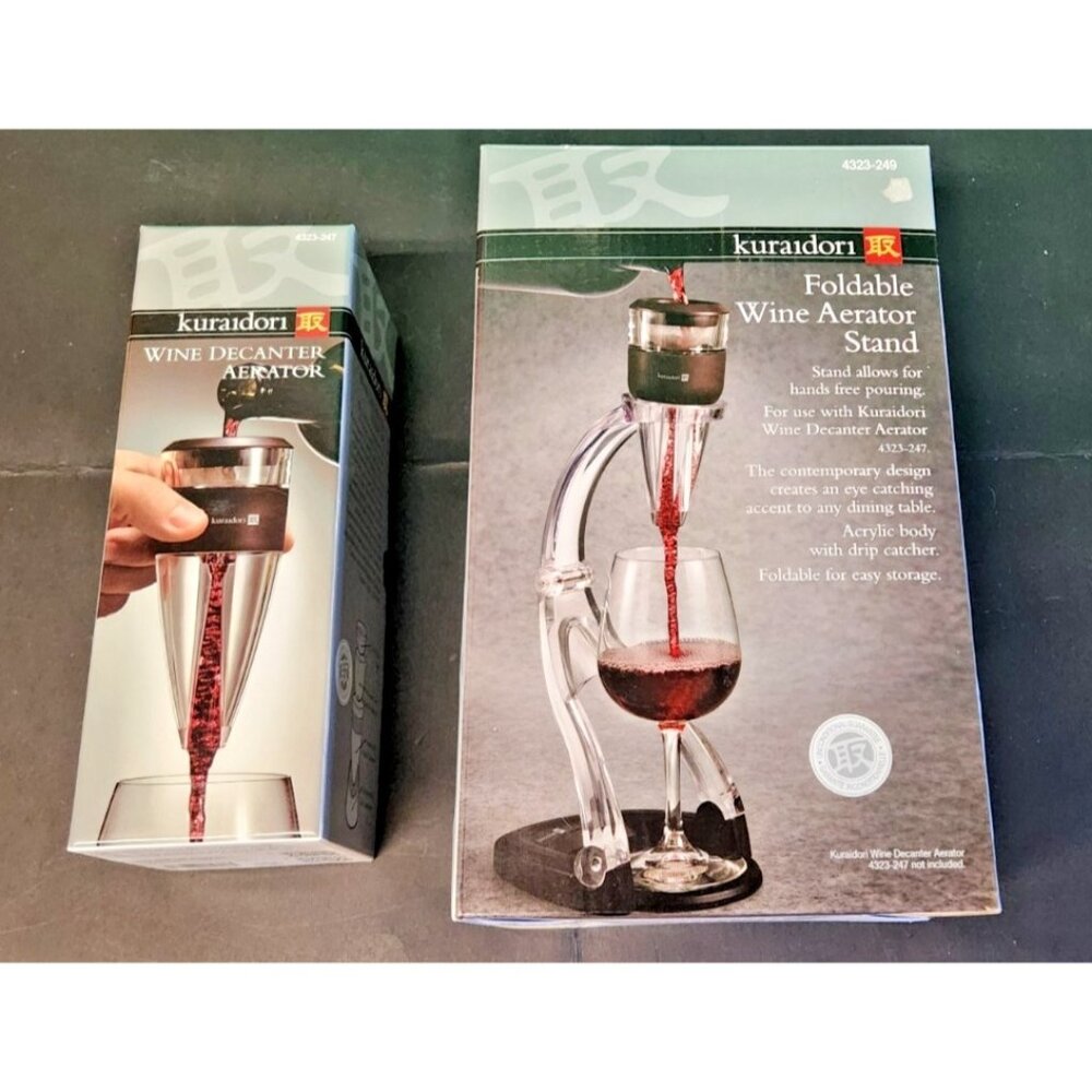 Kuraidori Wine Decanter Aerator & Tower Wine Tasting Stand & Holder In Open Box